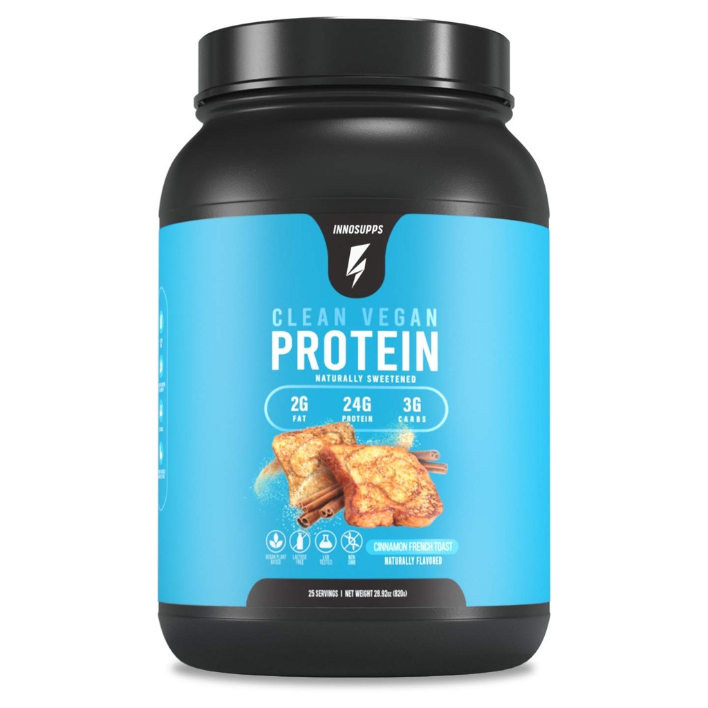 InnoSupps Clean Vegan Protein - Planta baseada, Vegan, Natural, Sem adoçantes artificiais, Sem glúten, Sem leite. Lactose livre, Carboidratos baixos, Gordura baixa, Sem açúcar adicionado, Sem soja, Não-GMO (Cinnamon French Toast)