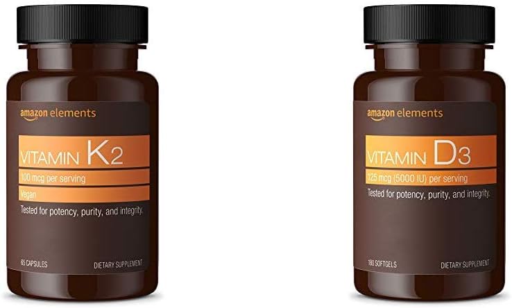 Elementos Vitamina K2 (100 mcg, 65 cápsulas) e Vitamina D3 (5000 UI, 180 Softgels)