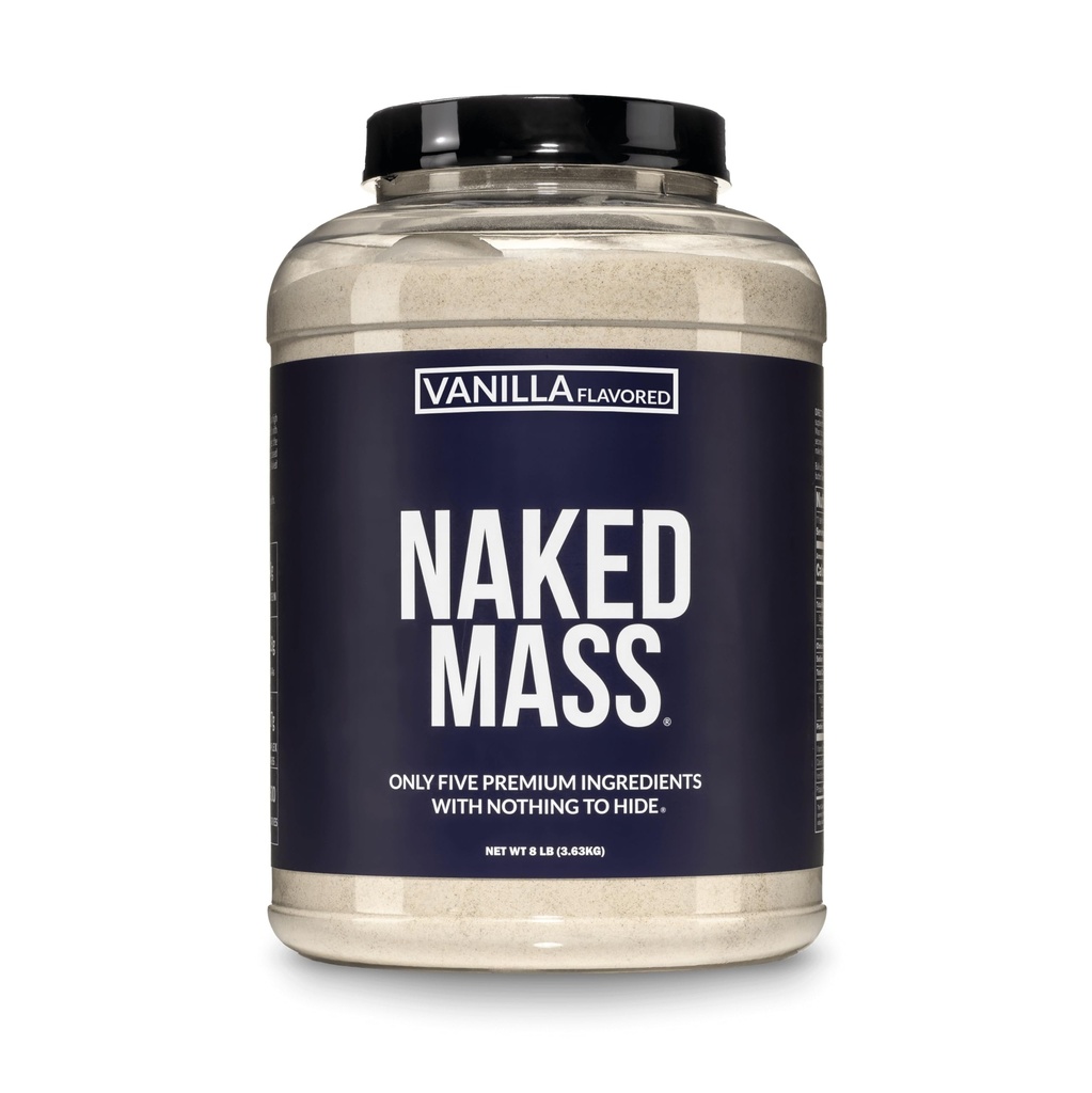 Massa de Baunilha NAKED - Tudo Natural Vanilla Peso Gainer Proteína Pó - 8lb Bulk, OGM grátis, sem glúten e soja livre, sem ingredientes artificiais - 1.260 calorias - 11 Servings