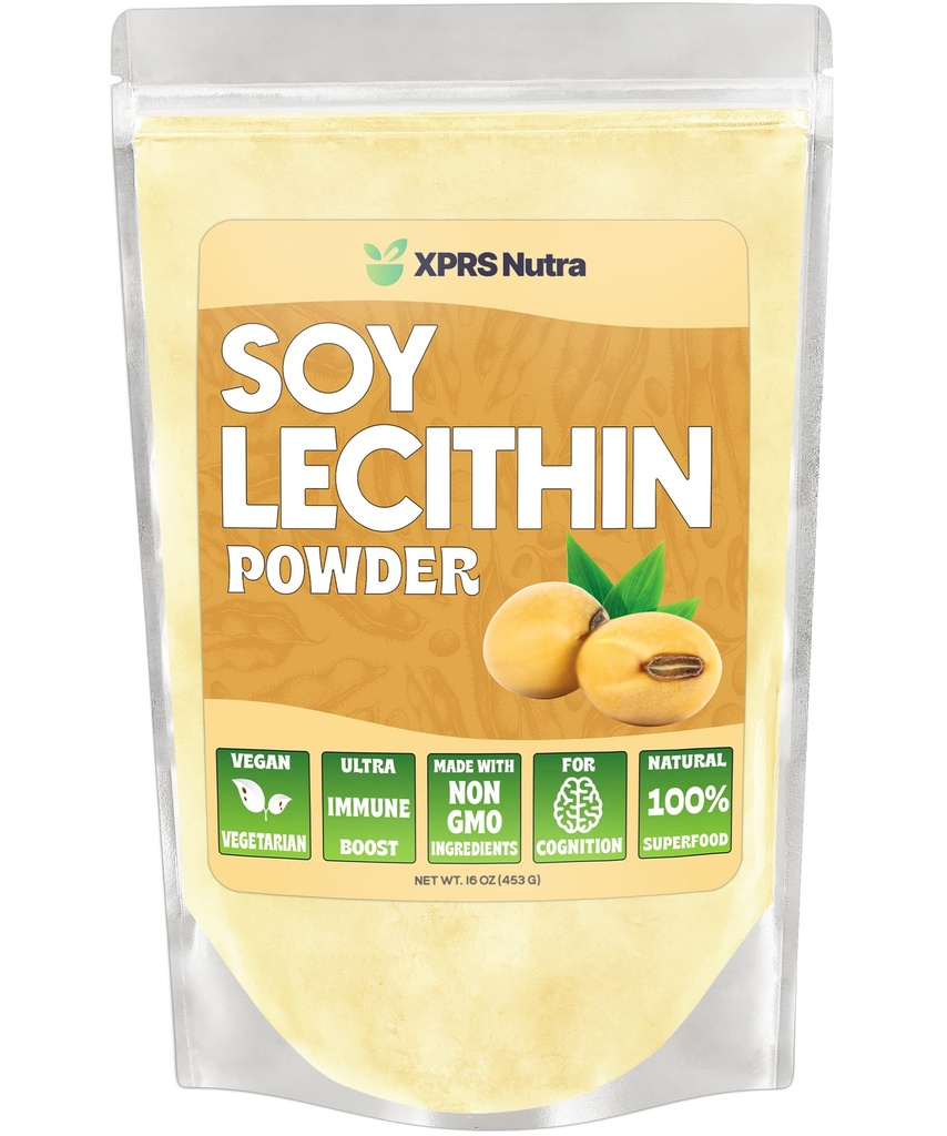 XPRS Nutra Soja Lecitina em pó emulsionante de gordura grau de alimentos - Adequado para cozinhar, cozimento e mais - Vegan Friendly Soja Lecitina em pó Cooking Aid (16 Ounce)