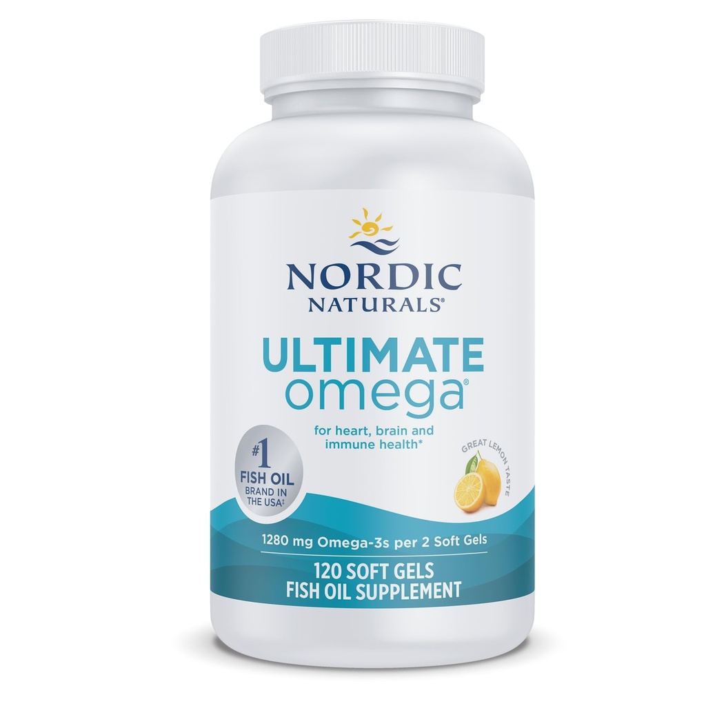 Nordic Naturals Ultimate Omega 3 Fish Oil Softgels | 1280 Mg of Omega 3, EPA & DHA Supplement For Men & Women | High-Potency Fish Oil Supplement | Lemon Flavour 120 Softgels