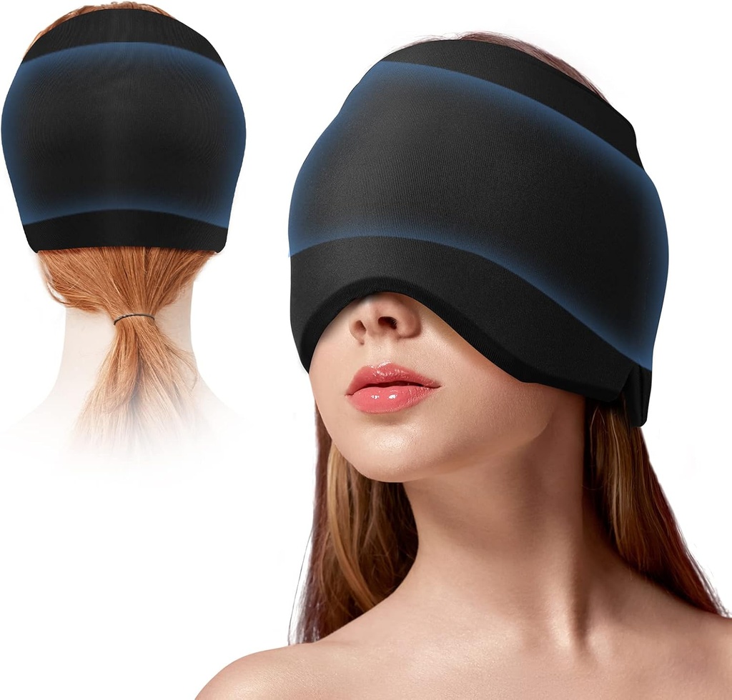 Enxaqueca Cabeça de Gelo Enrolar Chapéu de alívio de dor de cabeça para Enxaqueca com Terapia Fria e Quente Enrolar Cabeça de Gelo Flexível para Olhos Puffy Cold Compress Cap de alívio de dor de cabeça para tensão Sino e estresse