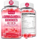Ashwagandha Gummies 2500mg para mulheres e homens: Ashwagandha Suplemento Gummy Força extra com açafrão, Vitamina D3, L-Teanina, Magnésio - Gummies recheados, Strawberry Flavor, Vegan, Não-GMO