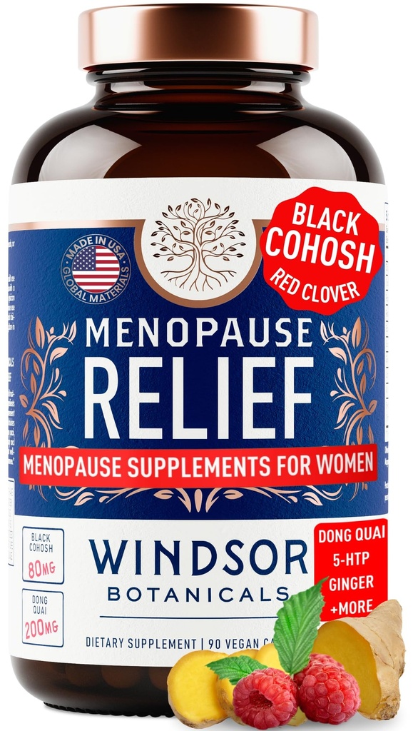 Suplementos de menopausa para as mulheres - 5-HTP, Dong Quai, Black Cohosh para Menopause Hot Flashes, Night Sweats Relief Support - Womens Pré Meno Pré-menopausa Perimenopause Suplemento - 90 Caps