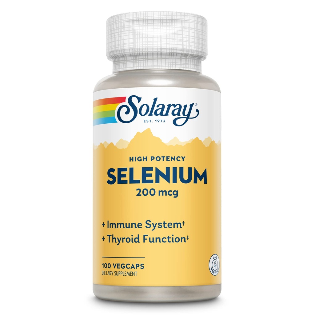 Solaray Selenium, alta potência, sistema imunológico saudável, função da tireóide e suporte antioxidante, 100 VegCaps