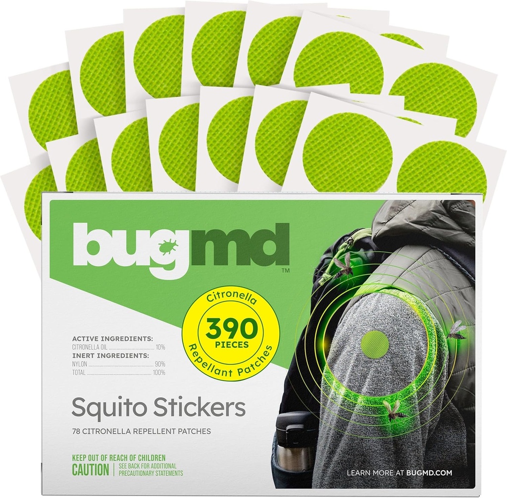 Squito Stickers BugMD Squito adesivos repelentes para adultos (390 patches), seguros e eficazes repelentes de insetos para crianças, Crianças, Camping, Praia & Outdoor Essentials