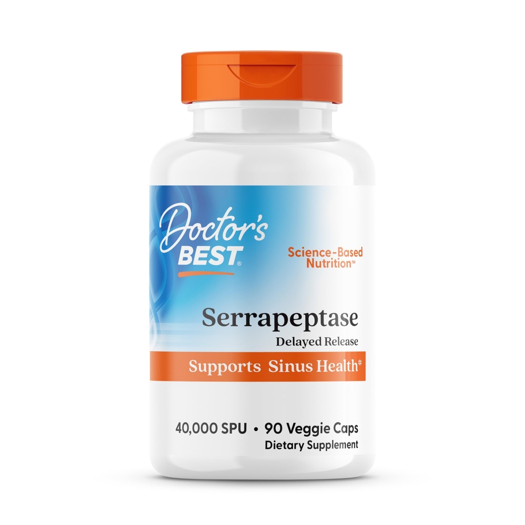 Médico melhor Serrapeptase, 40,000 SPU, Suporta saúde sinusal, Não-GMO, Vegan 90 Veggie Caps