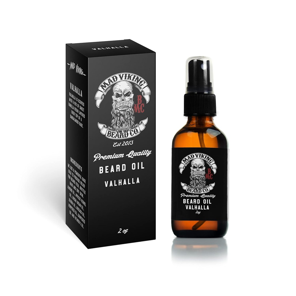 Mad Viking Valhalla Beard Oil - Hidratar, amolecer e crescer sua barba naturalmente. Lute Coceira e Dandruff Com um Sândalo Suave & Scent Vanilla, Feito nos EUA - 2 onças