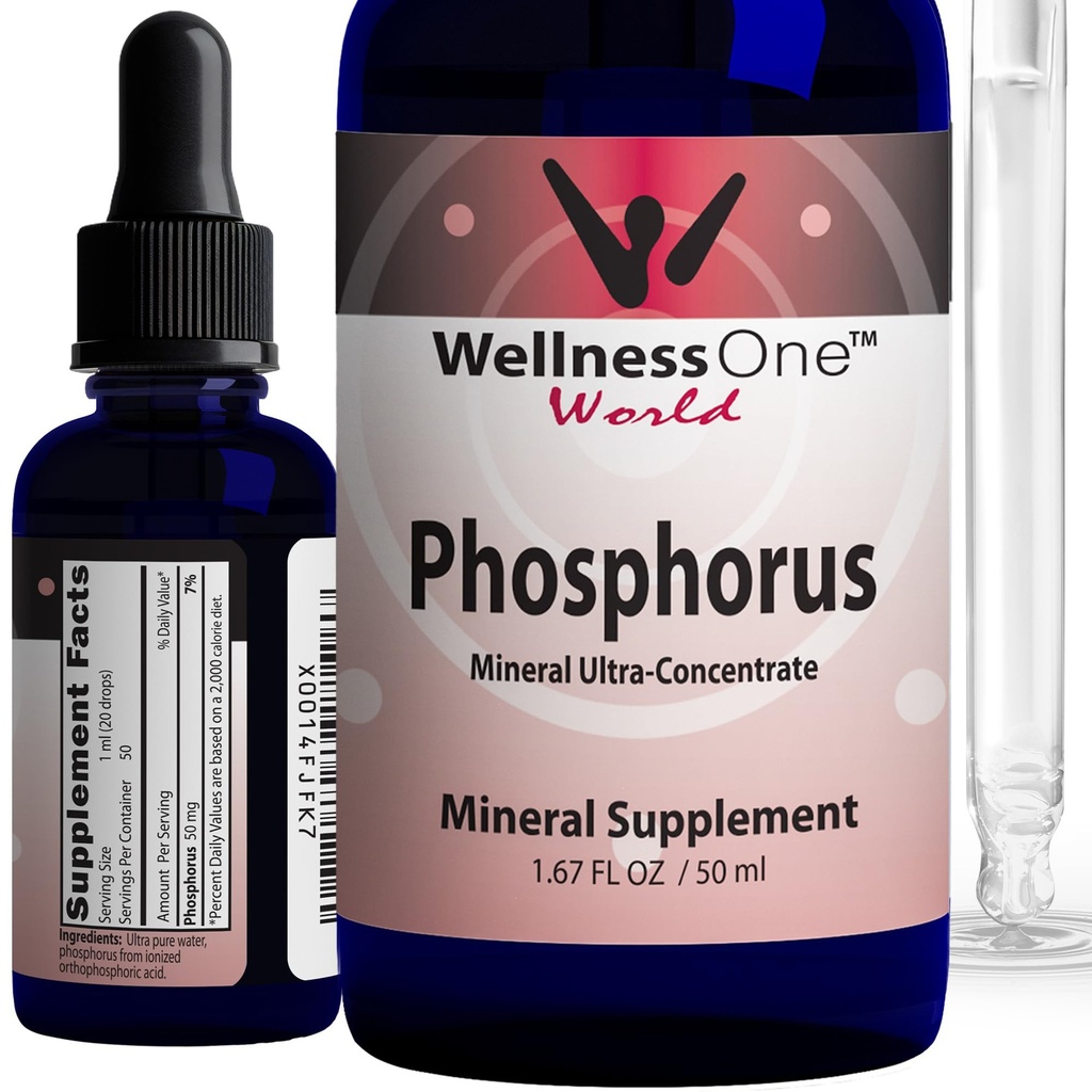 WellnessOne Ionic Phosphorus Supplements - Fósforo Líquido de Ácido Fosfórico de Ortho para Dentes, Saúde Óssea, & Suporte Energético - Não-GMO, Vegan, Glúten Livre - 1,67 fl oz