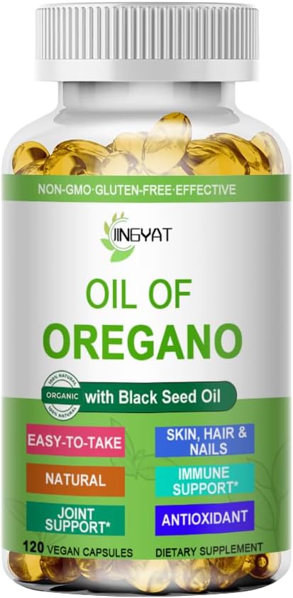 Óleo de Orégano Softgels,Organics Óleo de Orégano com óleo de semente preta para o suporte imunológico Digestivo saúde ervas sazonais, alto Carvacrol e óleo de Orégano de Thymoquinone, com base em planta, não-GMO, 120 contagem