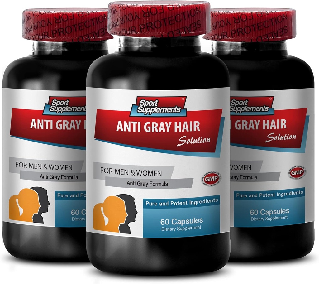 Comprimidos de Ácido Fólico - Solução de cabelo anti-cinzento - Pílulas de clorofila, Vitaminas de cabelo cinza, Ácido Pantotênico, Nettle, Vitaminas de cor do cabelo, Cor do cabelo natural de apoio, Serra Palmetto, (3 garrafas - 180 cápsulas)