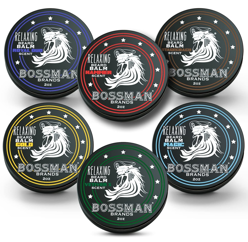 Bossman Beard Balm Variety Pack - Beard Grooming, Kit de Crescimento e Cuidado - Macior e Hidratante - Todos os 6 cheiros