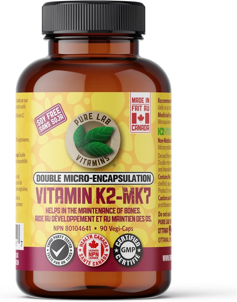 Vitaminas Pure Lab Vitamina K2 MK7, 90 Vegi-Caps Made in Canada
