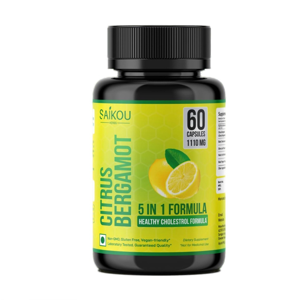 Citrus Bergamot 1110mg - 25:1 Extrato - Suplemento de alta potência com Black Choke Berry, Niacin, Olive Leaf & Black Pepper Extract - Vegan - 60 Cápsulas