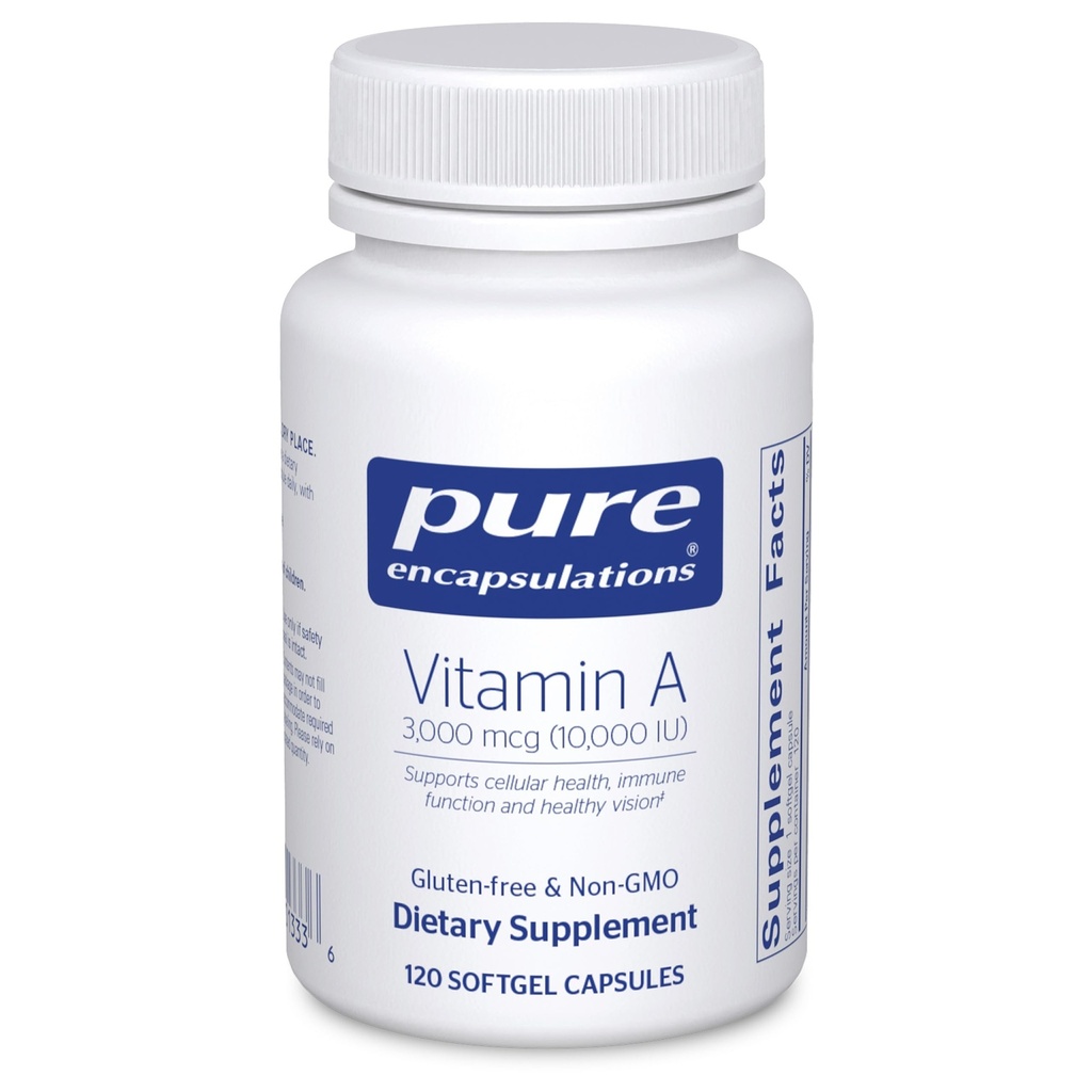 Pure Encapsulations Vitamina A - 3.000 mcg - do óleo de fígado de bacalhau - Imune & Vision Support* - Suplemento de palmitato de vitamina A - Não-GMO - 120 cápsulas de Softgel
