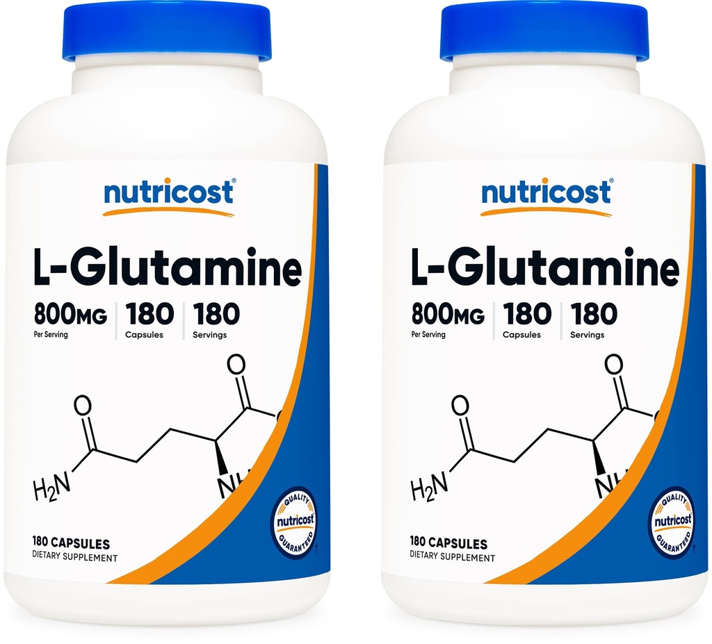 Nutricost L-Glutamina 800mg, 180 Cápsulas (2 frascos)