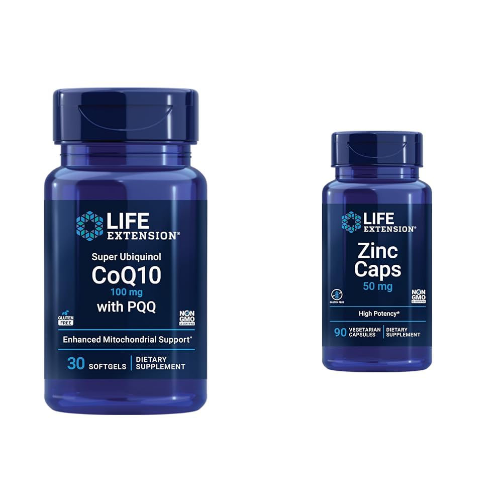 Extensão de vida Super Ubiquinol CoQ10 com PQQ, CoQ10, PQQ, shilajit, Heart Health & Zinc Caps, zinco 50 mg, zinco Citrato, Suporte defesas Imune do corpo