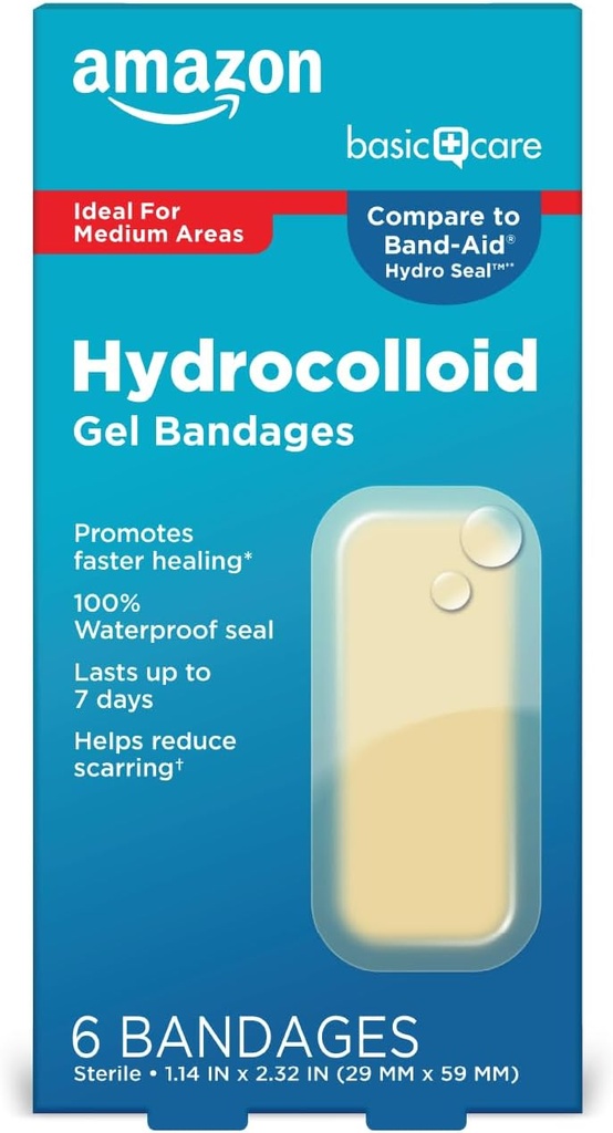 Cuidados Básicos Bandagens avançadas de gel hidrocolóide de cura rápida, Grande, 6 ct