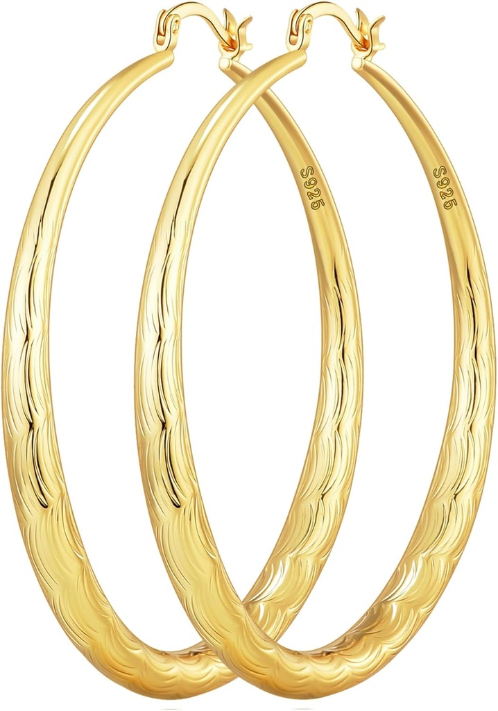 OOOPEL 925 Sterling Silver Hoop para Mulheres Brincos de Hoop Ouro Hipoallergenic Diamond-Cut Opples Projetado - Brincos de Hoop Grande não manchado (30/40/50/60/70mm)
