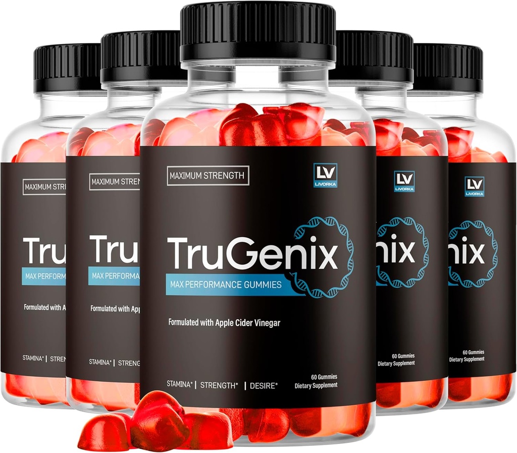 (5 Pack) TruGenix Gummies, TruGenix Gummies para homens, Oficial TruGenix Gummies Fórmula avançada, TruGenix ACV Gummies, TruGenix Suplemento de suporte Gummies, Fórmula Premium, 300 Gummies para 5 meses