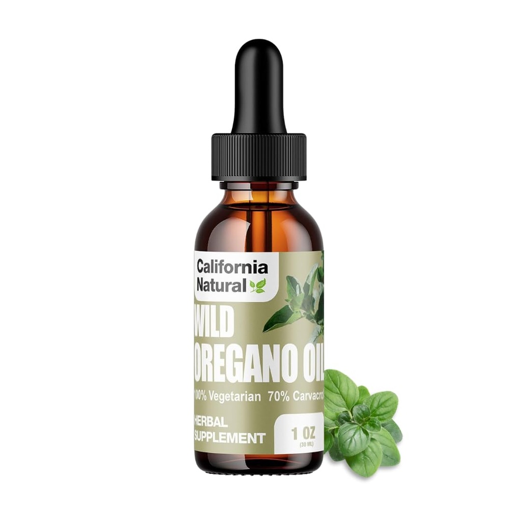 Garrafa de óleo de orégano selvagem 1oz - Califórnia Natural - Sistema imunológico e suporte digestivo - Promover a saúde do intestino & digestão saudável - 100% vegetariano - 70% Carvacrol - Suplemento de ervas - 1oz