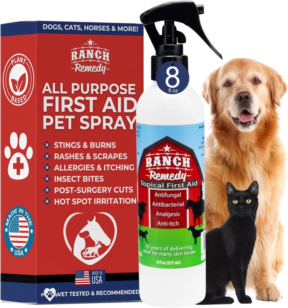 Ajuda para cura de feridas & Itch Spray de alívio para cães, gatos, cavalos, seguro para todos os animais - Todas as erupções naturais, mordidas, queimaduras e tratamento ponto quente - Solução de irritação da pele e alergias (8 onças)