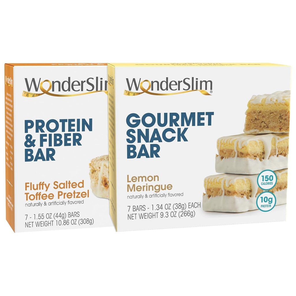 WonderSlim Fluffy Salted Toffee Pretzel Protein & Fiber Bar e Lemon Meringue Gourmet Snack Bar Bundle