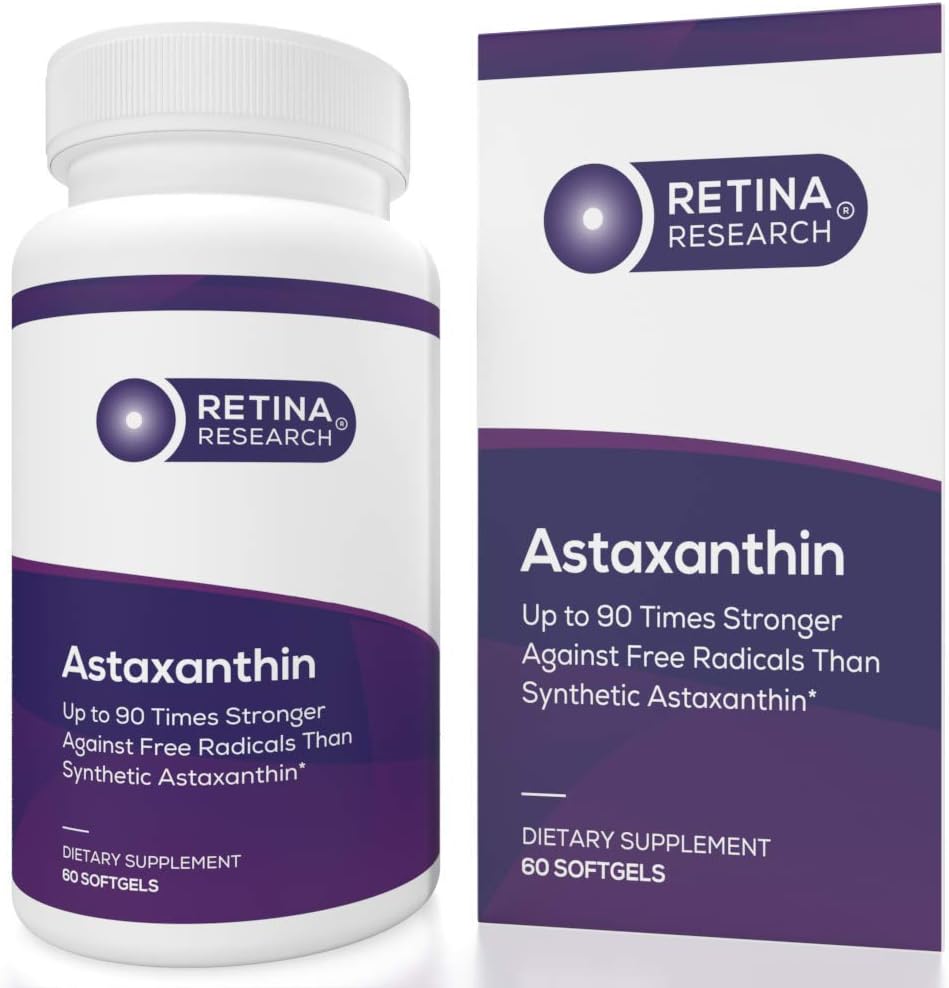 Natural Astaxantina Eye Vitamina 10mg - Suplementos para apoiar a saúde dos olhos - Até 90 vezes mais forte do que sintético - Formulado por médicos - 3o Partido Certificado - 60 Softgels