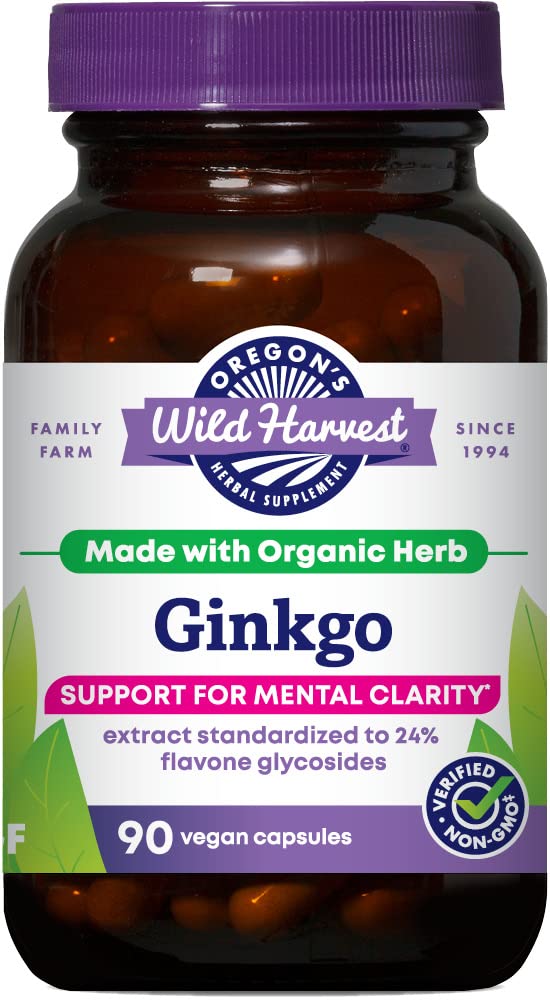 Cápsulas não-GMO Ginkgo de colheita selvagem de Oregon - 90 Contagem