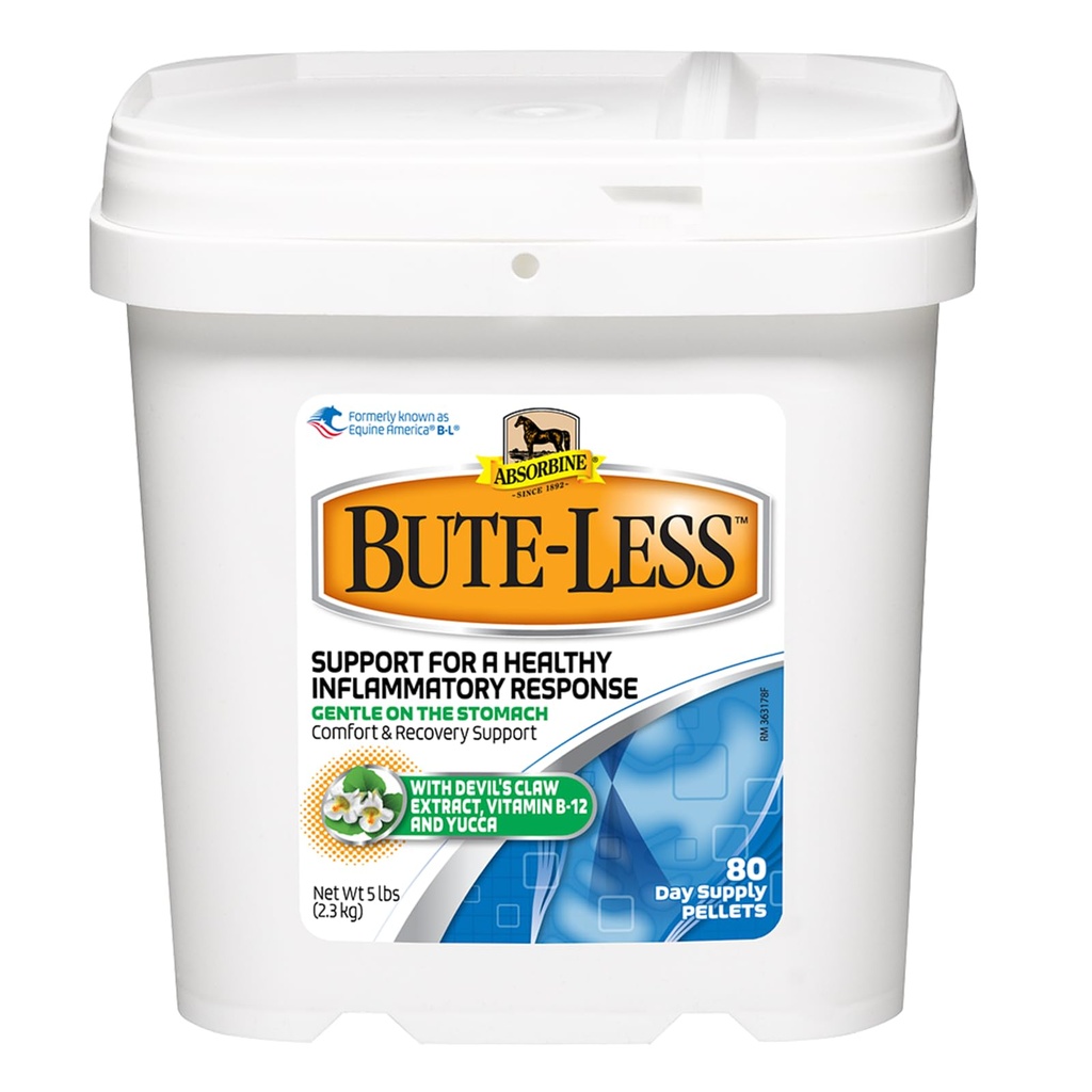 Absorbina Bute-Less Conforto e Recuperação Suplemento Pellets, Resposta inflamatória saudável, Fonte de 5 lb / 80 dias