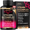 Complexo de vitamina B para homens e mulheres - Made in USA - B-Complexo: B1, B2, B3, B5, B6, B7, B8, B9, B12 com Vitamina C, Colina, Inositol - Energia, Cérebro & Heart Supplement, 120 cápsulas Vegan