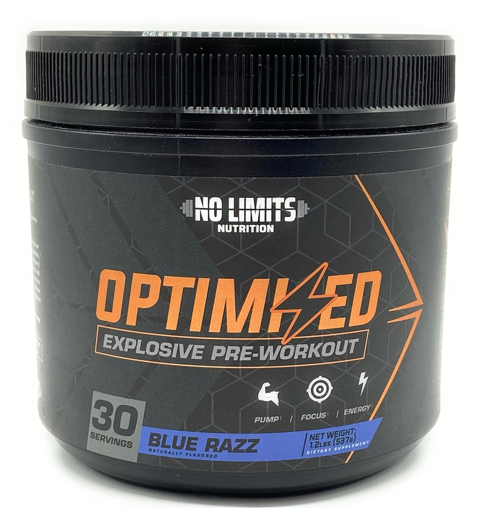 "Otimizado" Blue Razz Pré-treino Pó / Bombas maciças / Aumentar a massa muscular, força e foco / Beta Alanine + L-Citrulina + Betaína Anidra + Creatina + Cafeína Anidra / 30 Servimentos