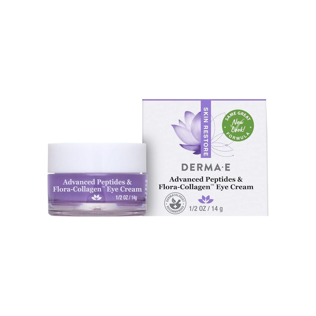 Derma E Advanced Peptides and Vegan Flora-Collagen Eye Cream – Double Action Collagen Eye Cream with Peptide Complex – Firming & Hydrating Under Eye Treatment – All Natural Moisturizer Cream, 0.5 oz