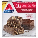 Atkins Double Fudge Brownie Protein Meal Bar, Alta Fibra, 15g de proteína, 1g de açúcar, 4g de carboidrato líquido, substituição de refeições, Keto Friendly