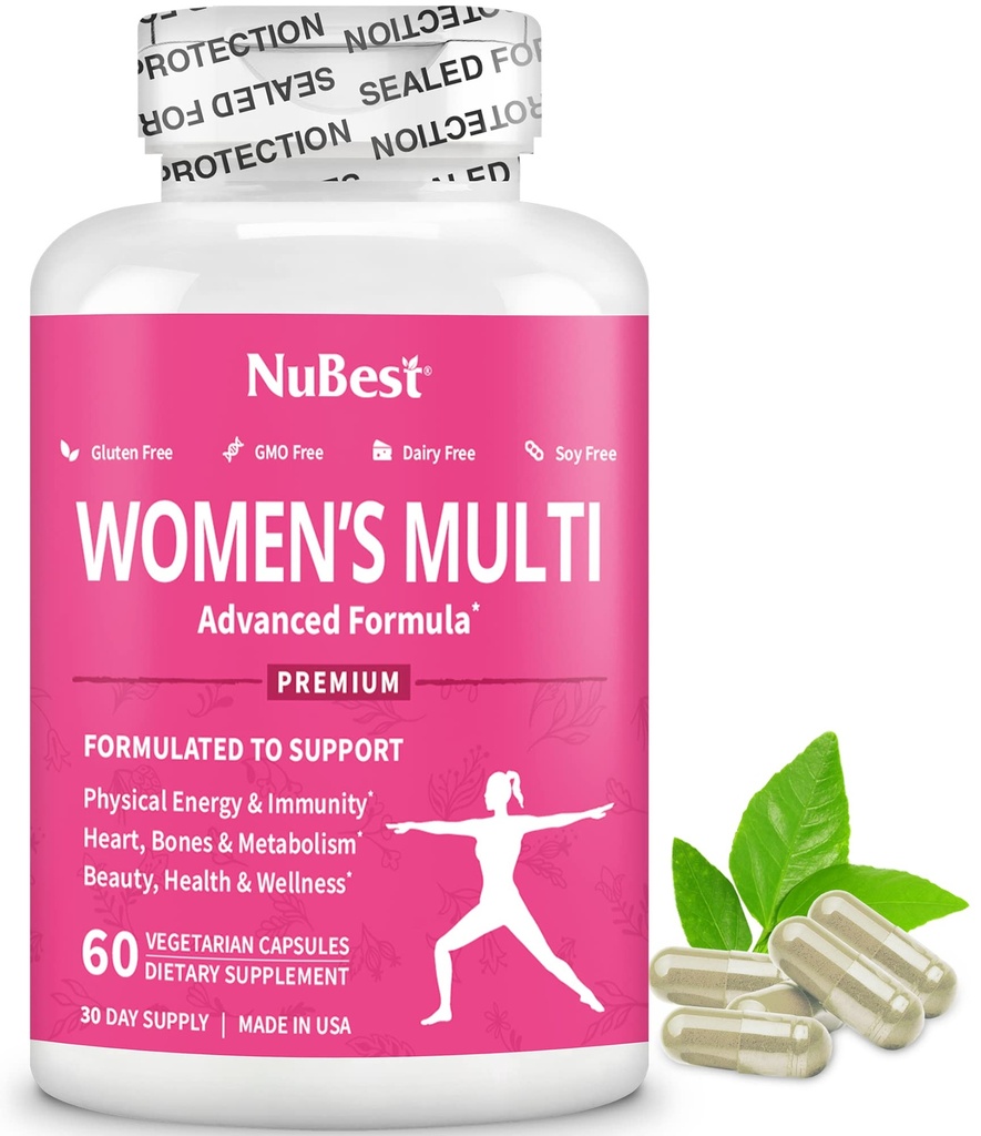 Multivitamin para mulheres com 39 Nutrientes-chave, Vitaminas Essenciais, Minerais, Erva de cabra com tesão, Maca, Yam Selvagem, Red Clover, Cranberry, Arginina, Suplemento de ervas, 60 Cápsulas Vegan