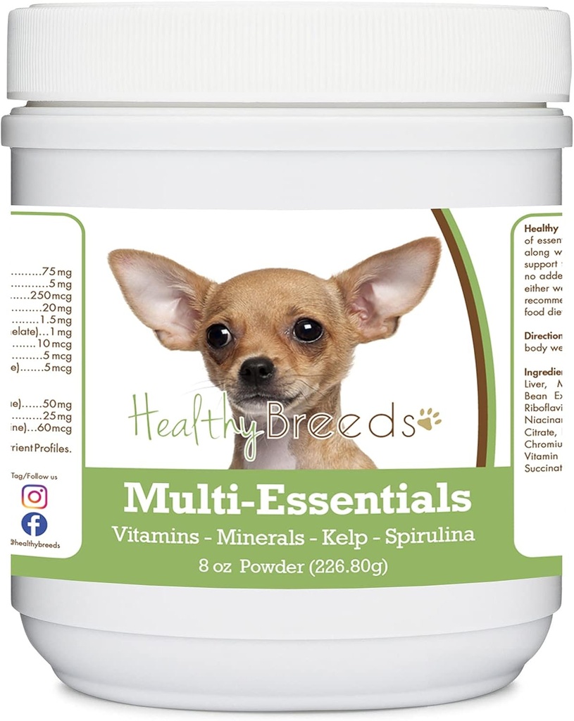 Raças saudáveis Chihuahua Multi-Essentials Pó para cães - um suplemento ideal de vitaminas, minerais e antioxidantes para o seu cão - 8 onças