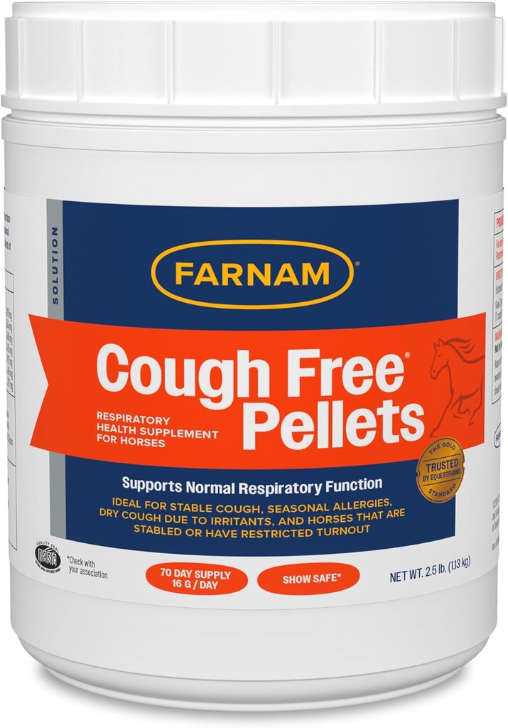 Farnam Tosse livre Pellets Suplemento de saúde respiratória para cavalos, fornece suporte respiratório para cavalos com alergias sazonais ou tosse estável, 2,5 lb., 70 dia de fornecimento