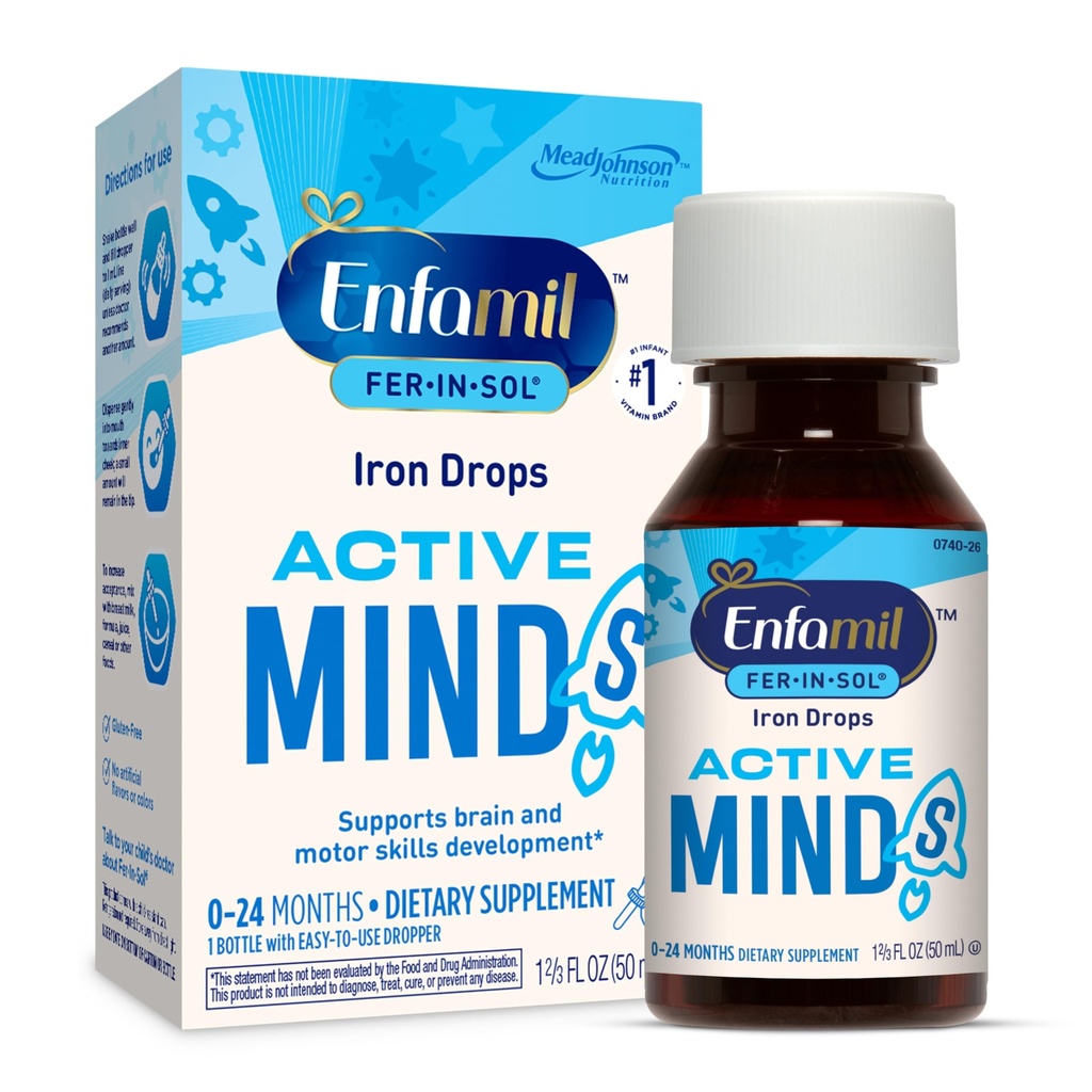 Enfamil Fer-In-Sol Drops suplemento de ferro para lactentes e crianças, apoia o desenvolvimento do cérebro, 50 ml Dropper garrafa