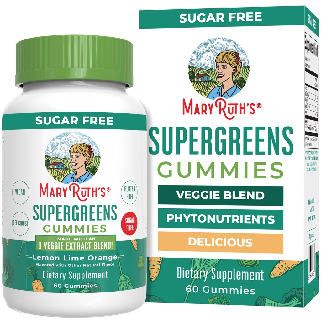 MaryRuth Orgânicos Super Verdes Gummies - Naturalmente Ocorrendo Quercetin para Adultos e Crianças Idades 4+ - Açúcar Livre - 2g Fibra por Serviço - Vegan