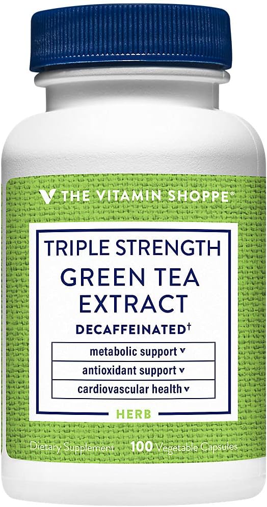 The Vitamina Shoppe Triple Strength Green Tea Extract 750mg Cápsulas com EGCG – Um antioxidante natural para apoiar o metabolismo de gordura – Combate Radicais Livres – Decafeinado (100 Cápsulas Vegetarianas)