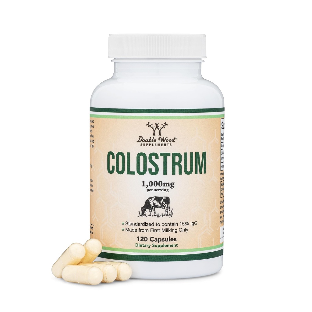 Colostrum Suplemento 120 Cápsulas, 1.000mg por serviço (Colostrum Bovina Pó da primeira ordenha somente, Std. para conter 15% IgG Imunoglobulinas) Sem preenchimentos, Terceiro partido testado por madeira dupla