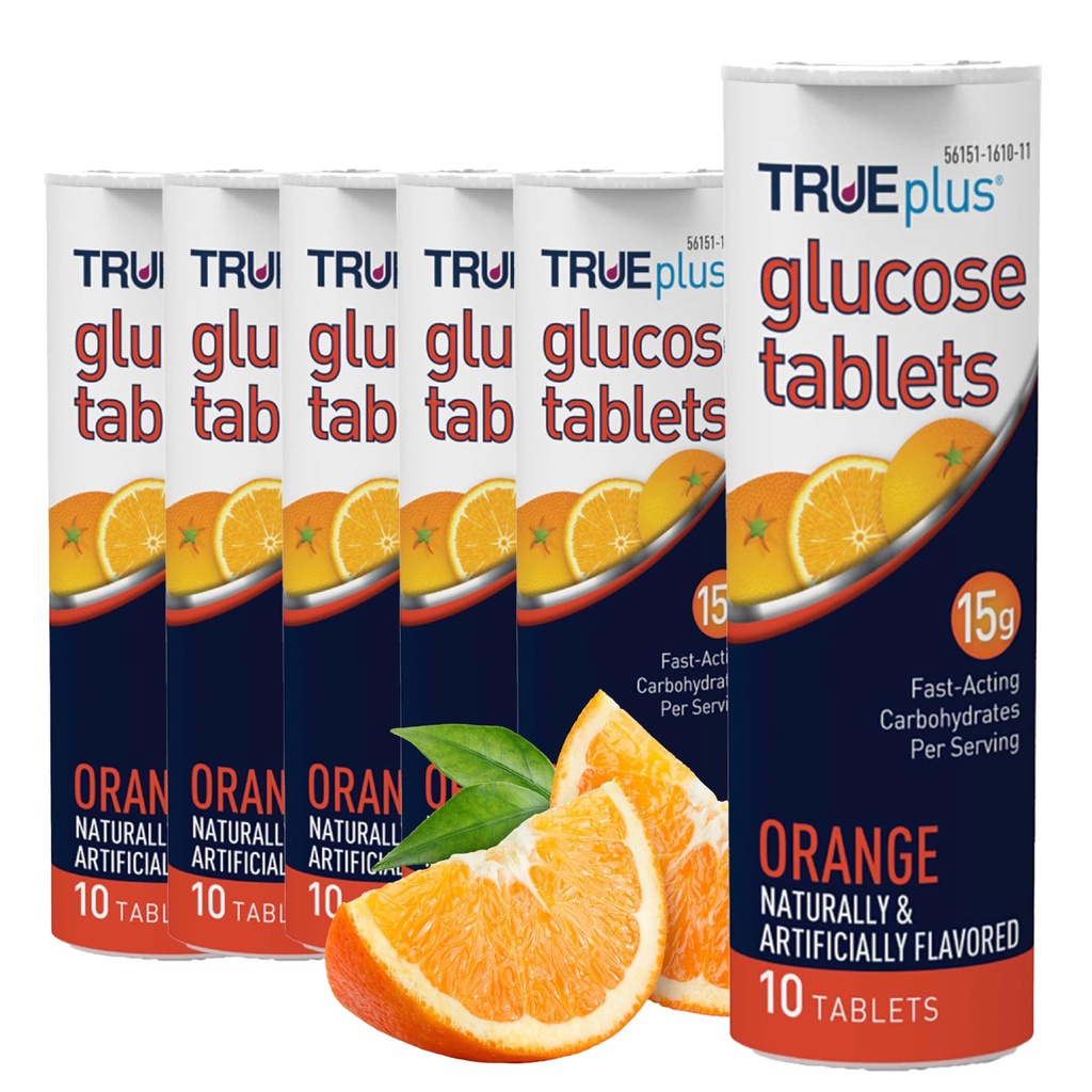 TRUEplus Comprimidos de glucose, sabor laranja - tubos 6X 10ct