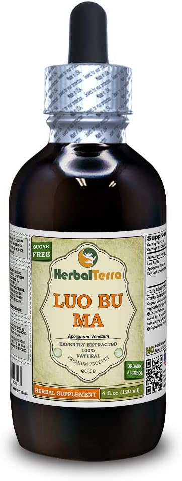 Luo Bu Ma, Dogbane (Apocynum Venetum) Tintura, Extrato Líquido de Folha Secada (Nome: HerbalTerra, Feito orgulhosamente nos EUA) 4 fl.oz (120 ml)