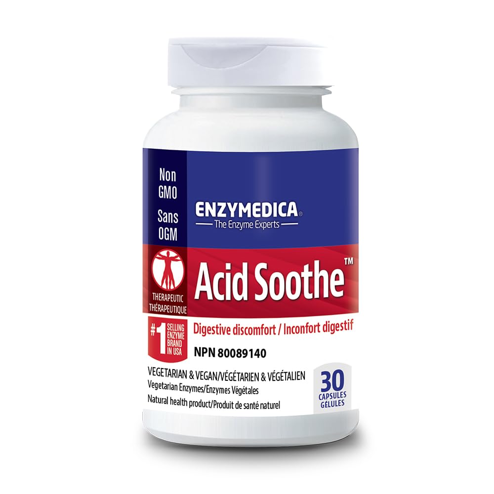 Enzymedica, Acid Soothe, Suporte para Azia Ocasional, Fórmula 3 em 1 com Enzimas e Ervas calmantes, 30 Contagem