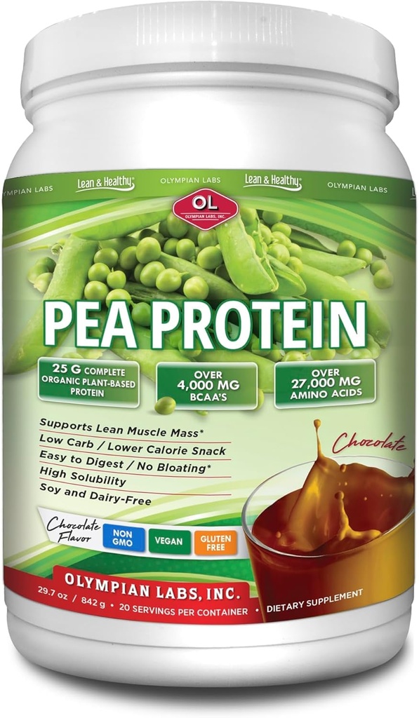 Olympian Labs Plant Based Pea Protein Powder, Chocolate - 25g de proteína, Vegan, Baixo teor de carbono líquido, Sem glúten, Lactose livre, Sem açúcar adicionado, Soja livre, Não-GMO, 2 Pound Pea Protein