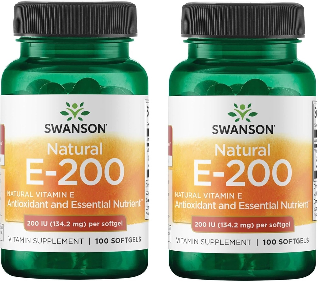 Swanson Natural Vitamina E - Suplemento Natural Suportando Saúde do Coração e Proteção de Tecidos - Nutriente Essencial Promovendo Saúde e Bem-Estar Geral - (100 Softgels, 200UI cada) (2 Pack)
