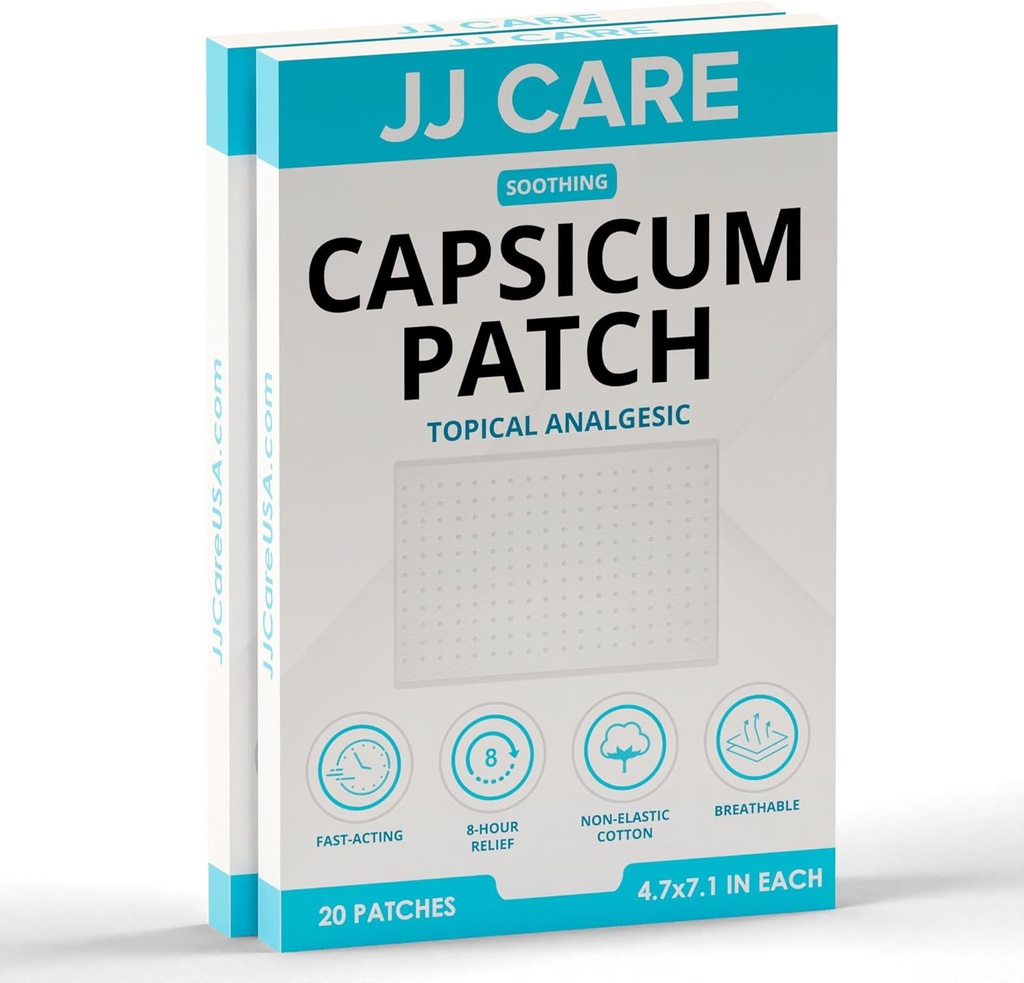 JJ Care Capsicum Patch (40 PCS), 4,7" x 7,1" calmante Capsaicin Patch, Patches Capsicum para pescoço, ombro, dor muscular - 8 horas alívio
