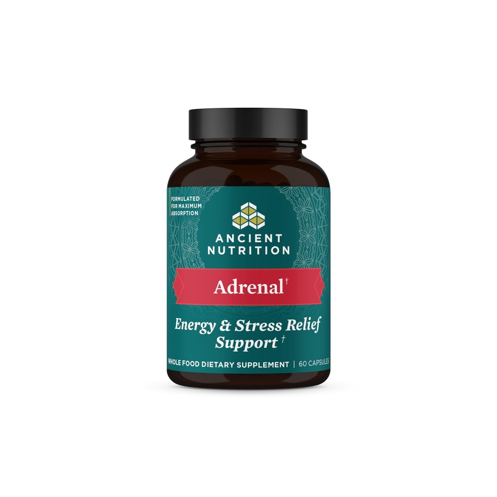 Ancient Nutrition Suporte Adrenal com Suplemento Ashwagandha, Ajuda a reduzir o estresse e fadiga, Paleo e Keto Friendly, Gluten Free, 1300mg, 60 Cápsulas