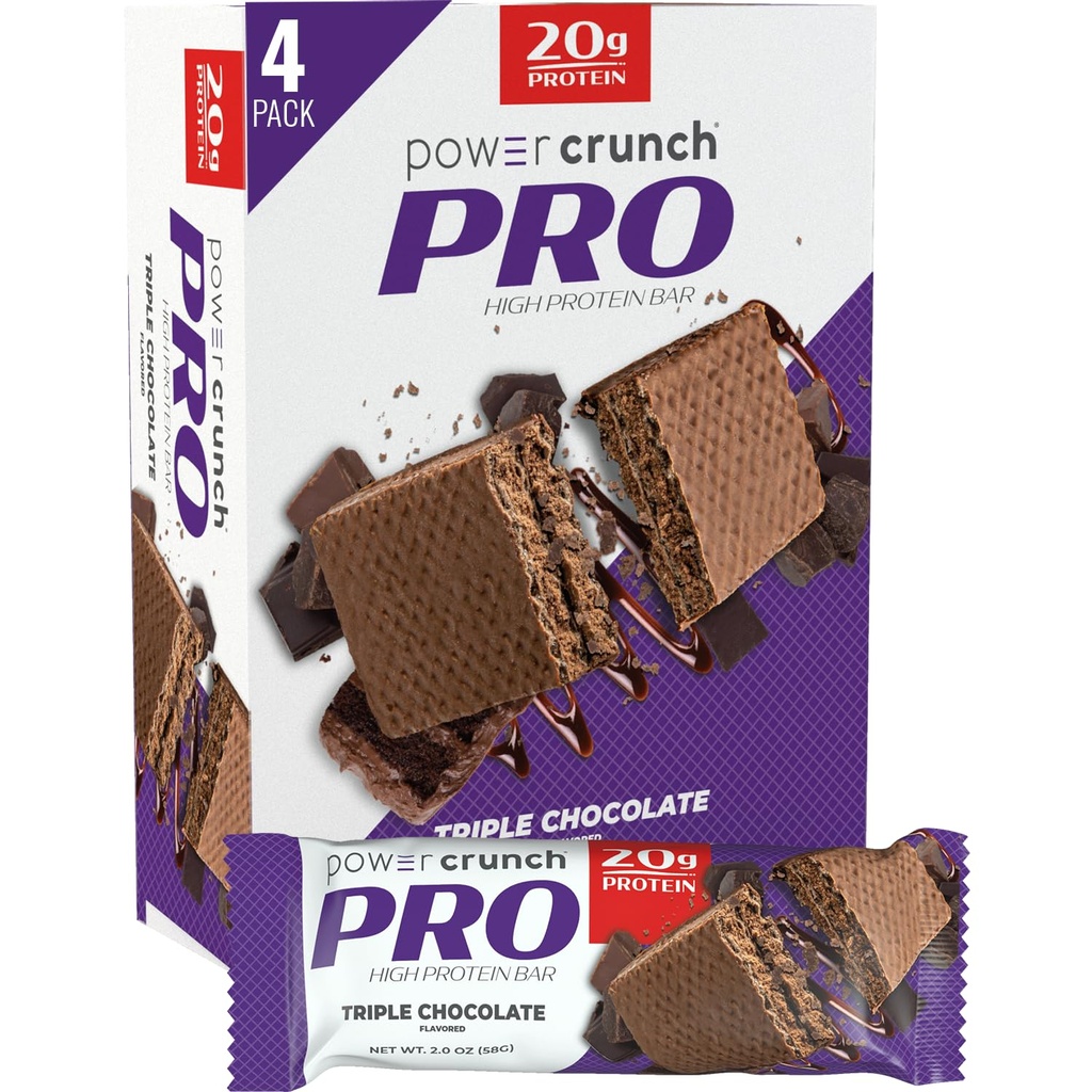 Power Crunch PRO Protein Wafer Bares, Lanches de alta proteína com sabor delicioso, chocolate triplo, onça 2.0 (4 Conde)