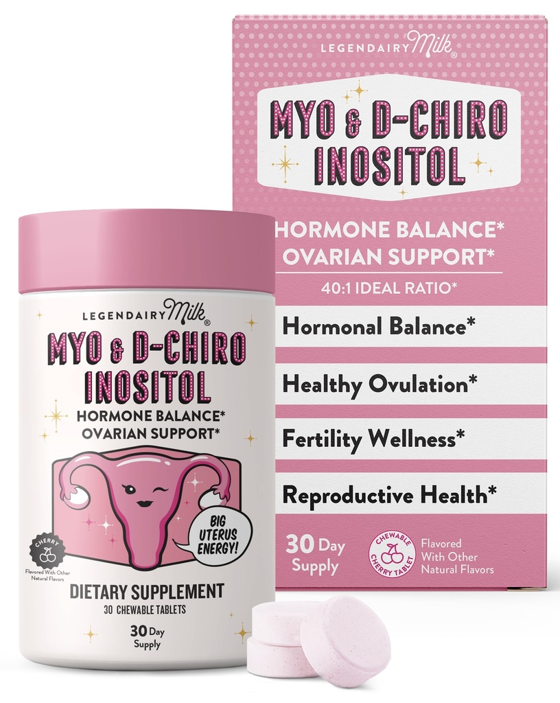 Leite legendário Puro Inositol Comprimidos mastigáveis - Myo-Inositol & D-Chiro Suplemento para Hormonal Balance & Fertilidade Suporte - Razão ideal 40:1 - Fonte de 30 dias